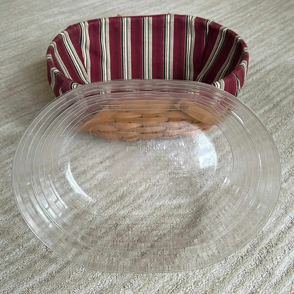 Longaberger Hand Woven Wooden Get-Together Basket, Liner Protector 2004 12 x 9.5
